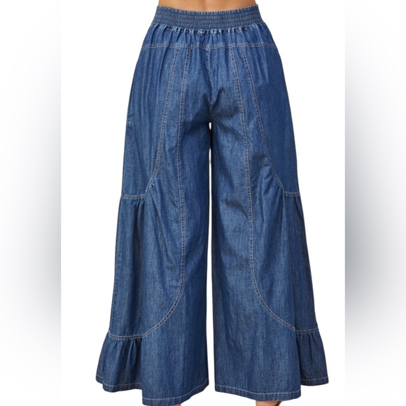 Wisteria Lane Wide Leg Palazzo Denim Elastic Waist & Large Pockets - Picture 3 of 3